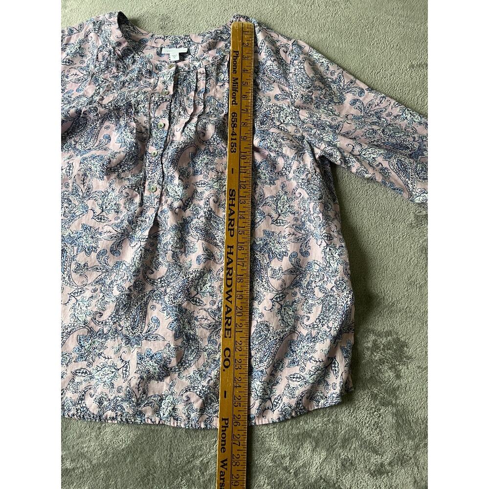 J Jill Love Linen Blouse Top XL Printed Pintucked Popover Lagenlook Coastal Boho - Picture 12 of 16